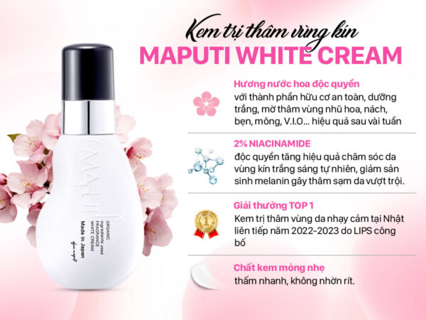 Kem trị thâm vùng kín Maputi White Cream hữu cơ nội địa Nhật chính hãng 100ml